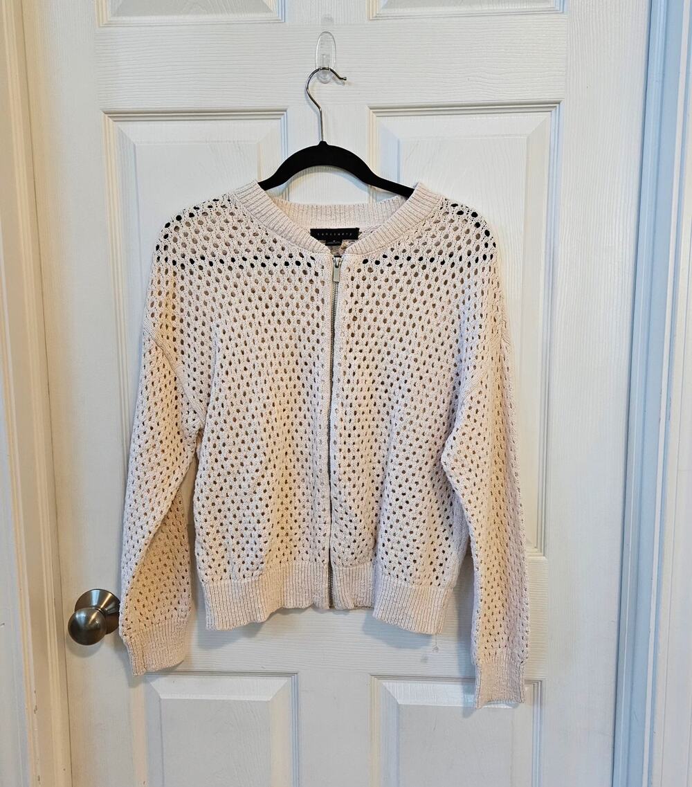 Sanctuary Ivory Open Knit Zip Front Bomber Sweater Cardigan Women's Medium